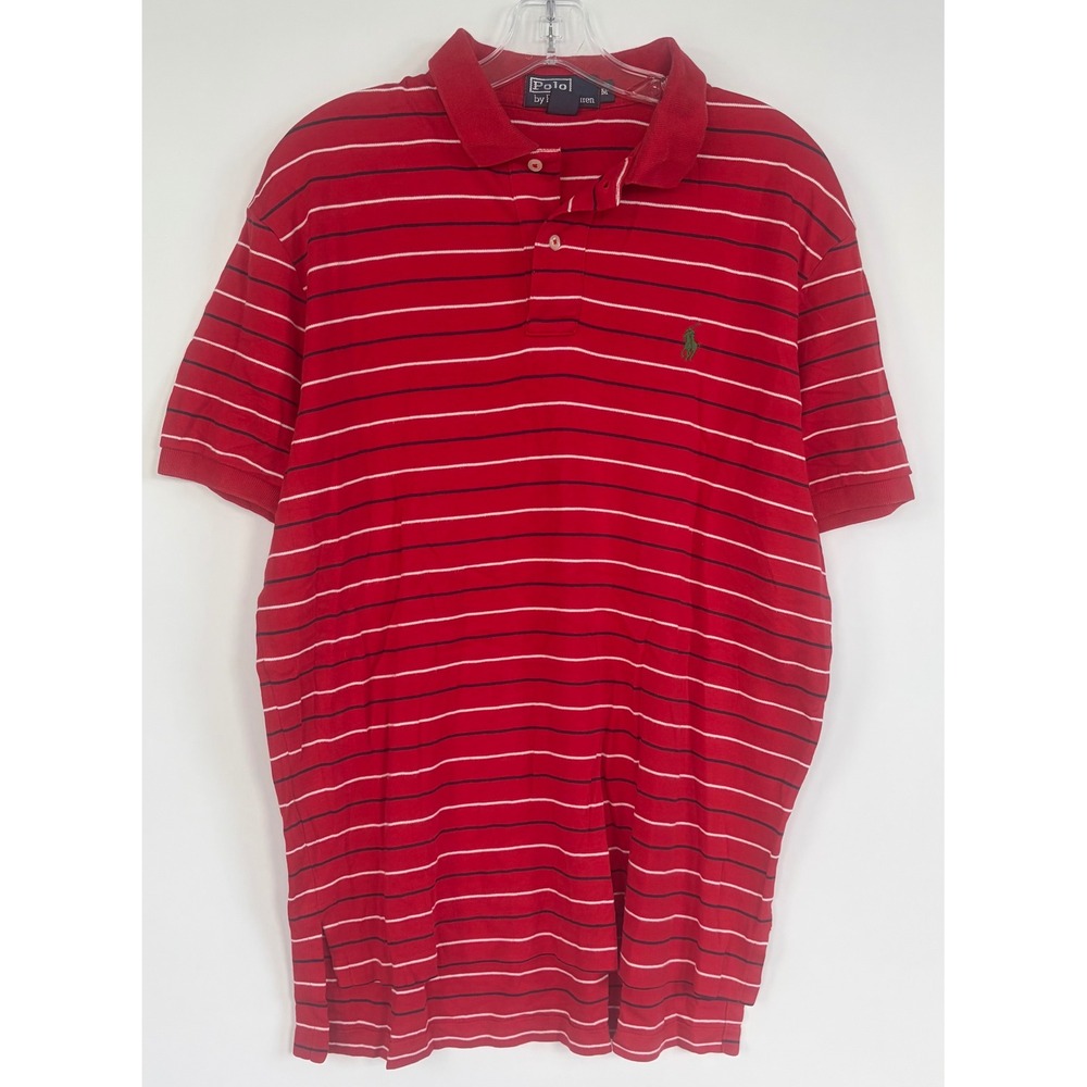 Polo Ralph Lauren Mens Red Striped Polo Shirt Size M Short Sleeve Pony Logo Tee